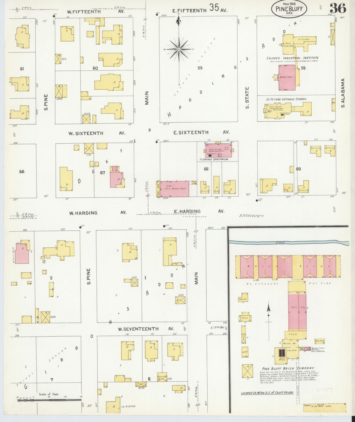 Sanborn Fire Insurance Map from Pine Bluff, Jefferson County, Arkansas (1908), Sheet #0036 - Complete Map Set gallery image, historic Sanborn map, vintage wall art, Arkansas Arkansas