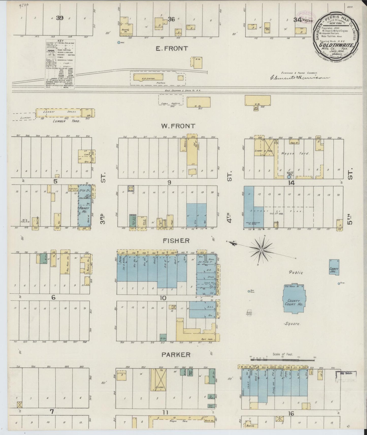 Sanborn Fire Insurance Map from Goldthwaite, Mills County, Texas (1894), Sheet #0001 - Historic Sanborn Fire Insurance Map Print, vintage old map wall art, antique decor, genealogy gift, Texas Texas map