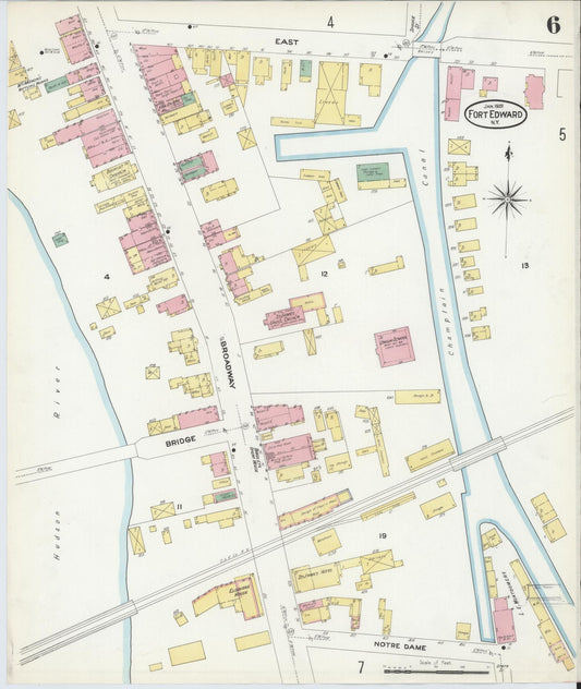 Sanborn Fire Insurance Map from Fort Edward, Washington County, New York (1909), Sheet #0006 - Historic Sanborn Fire Insurance Map Print, vintage old map wall art, antique decor, genealogy gift, New York New York map