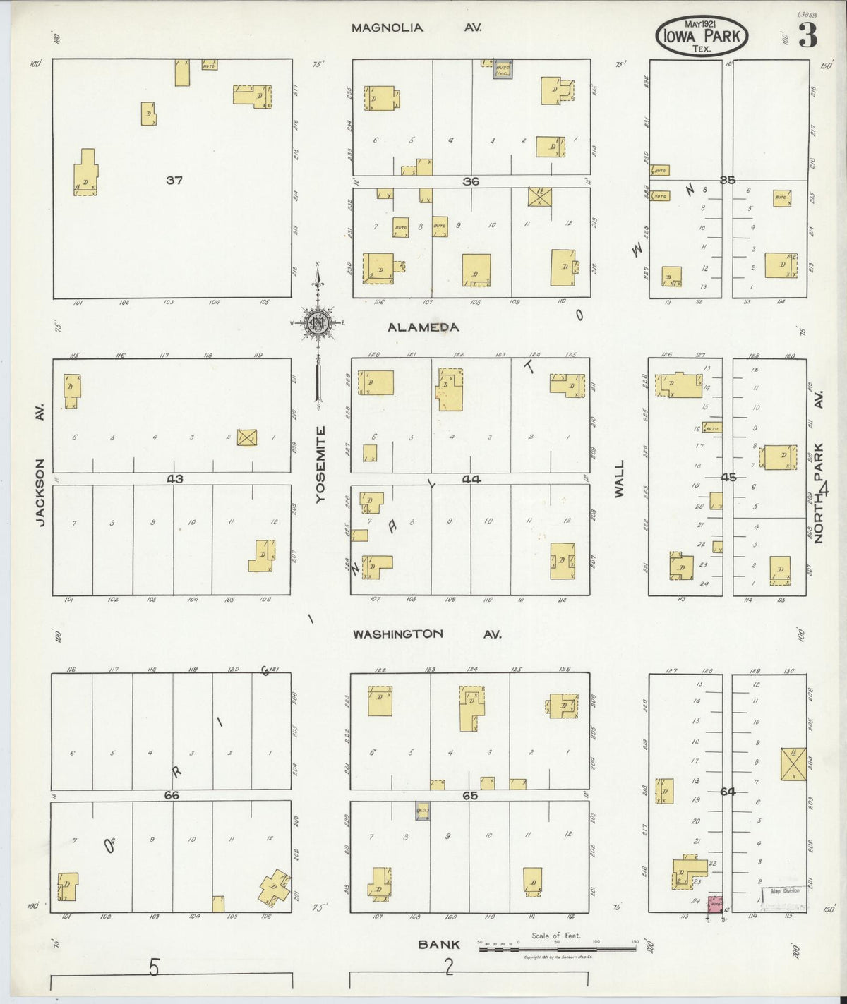 Sanborn Fire Insurance Map from Iowa Park, Wichita County, Texas (1921), Sheet #0003 - Complete Map Set gallery image, historic Sanborn map, vintage wall art, Texas Texas