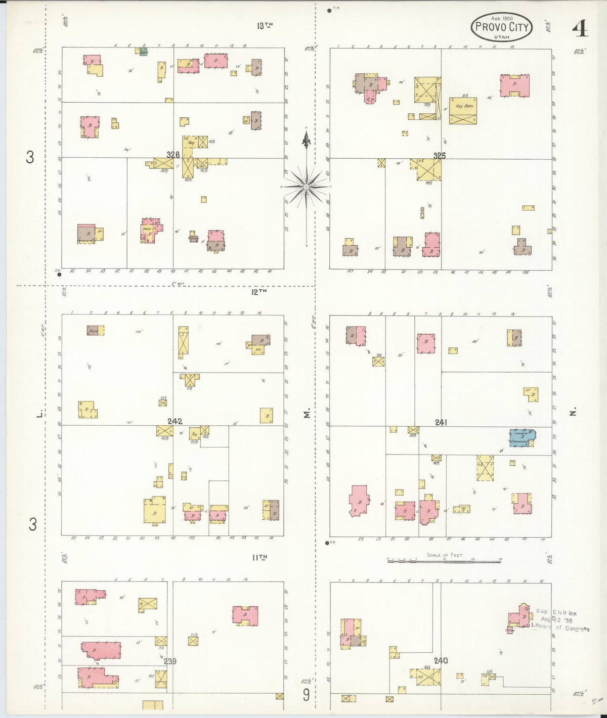 Sanborn Fire Insurance Map from Provo, Utah County, Utah (1900), Sheet #0004 - Historic Sanborn Fire Insurance Map Print, vintage old map wall art, antique decor, genealogy gift, Provo Utah map