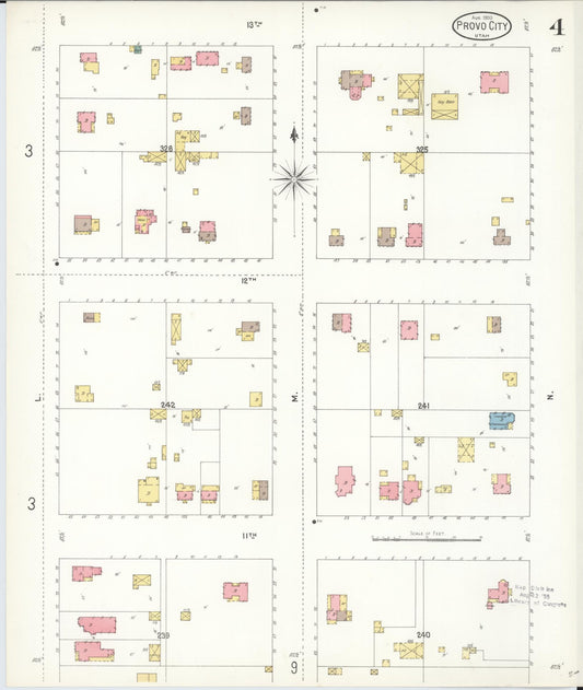 Sanborn Fire Insurance Map from Provo, Utah County, Utah (1900), Sheet #0004 - Historic Sanborn Fire Insurance Map Print, vintage old map wall art, antique decor, genealogy gift, Provo Utah map