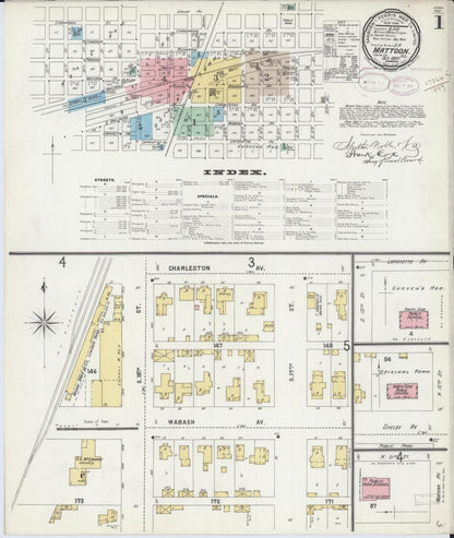 Sanborn Fire Insurance Map from Mattoon, Coles County, Illinois (1897), Sheet #0001 - Historic Sanborn Fire Insurance Map Print, vintage old map wall art, antique decor, genealogy gift, Illinois Illinois map