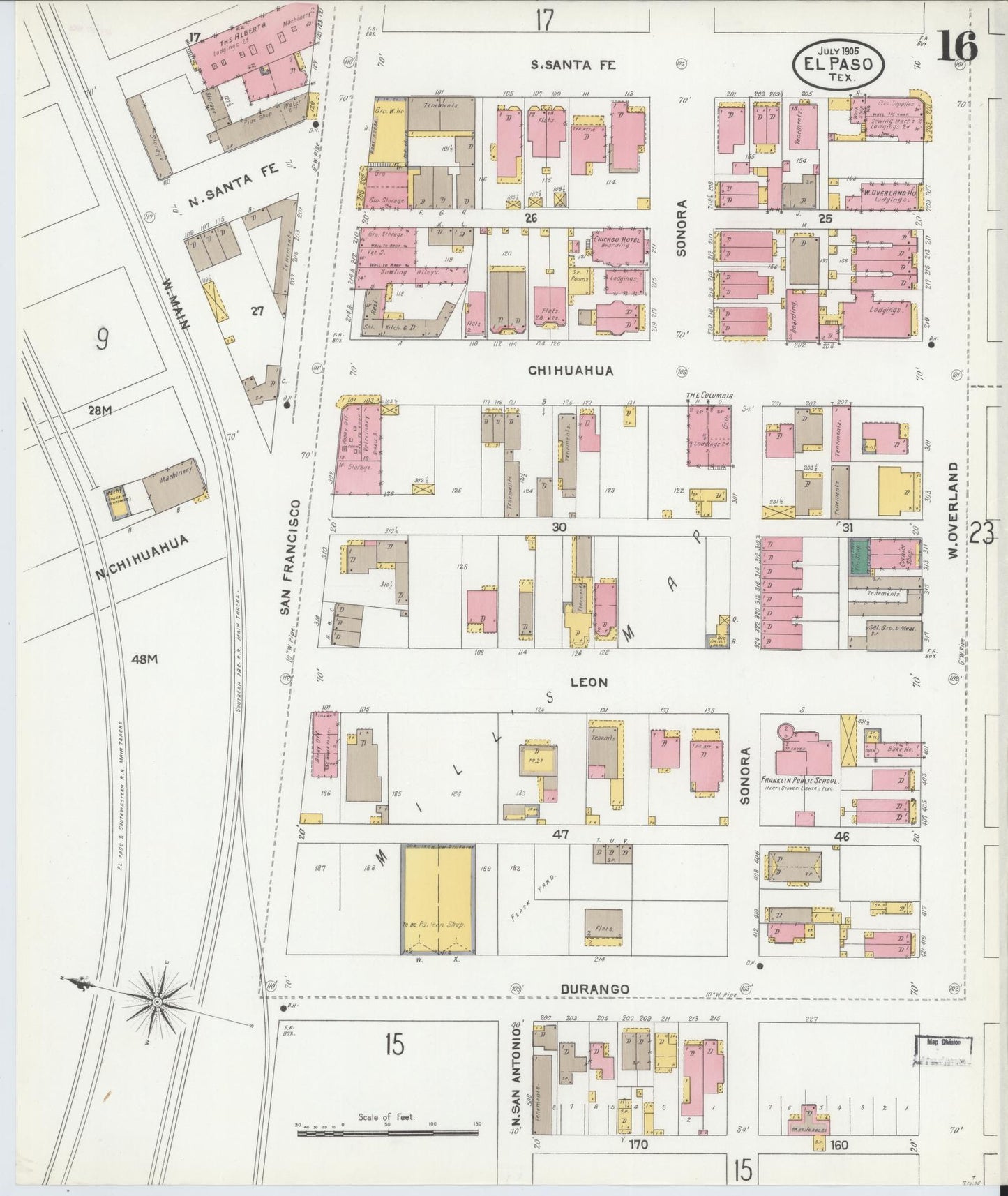 Sanborn Fire Insurance Map from El Paso, El Paso County, Texas (1905), Sheet #0016 - Complete Map Set gallery image, historic Sanborn map, vintage wall art, Texas Texas