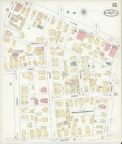 Sanborn Fire Insurance Map from Gloversville, Fulton County, New York (1907), Sheet #0015 - Historic Sanborn Fire Insurance Map Print, vintage old map wall art, antique decor, genealogy gift, New York New York map