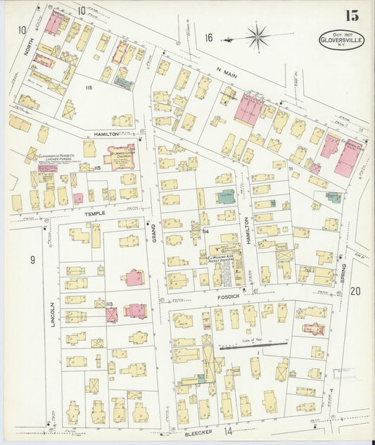 Sanborn Fire Insurance Map from Gloversville, Fulton County, New York (1907), Sheet #0015 - Historic Sanborn Fire Insurance Map Print, vintage old map wall art, antique decor, genealogy gift, New York New York map