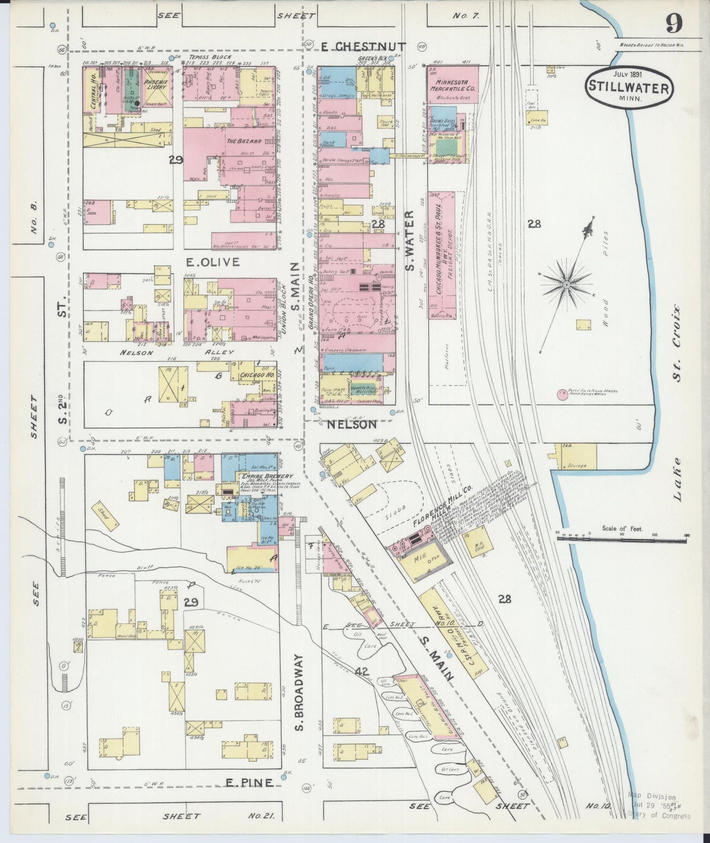 Sanborn Fire Insurance Map from Stillwater, Washington County, Minnesota (1891), Sheet #0009 - Historic Sanborn Fire Insurance Map Print, vintage old map wall art, antique decor, genealogy gift, Minnesota Minnesota map