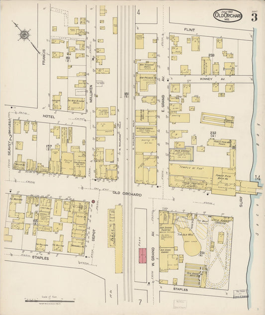 Sanborn Fire Insurance Map from Old Orchard, York County, Maine (1922), Sheet #0003 - Historic Sanborn Fire Insurance Map Print, vintage old map wall art, antique decor, genealogy gift, Maine Maine map