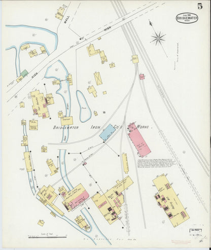 Sanborn Fire Insurance Map from Bridgewater, Plymouth County, Massachusetts (1896), Sheet #0005 - Historic Sanborn Fire Insurance Map Print, vintage old map wall art, antique decor, genealogy gift, Massachusetts Massachusetts map