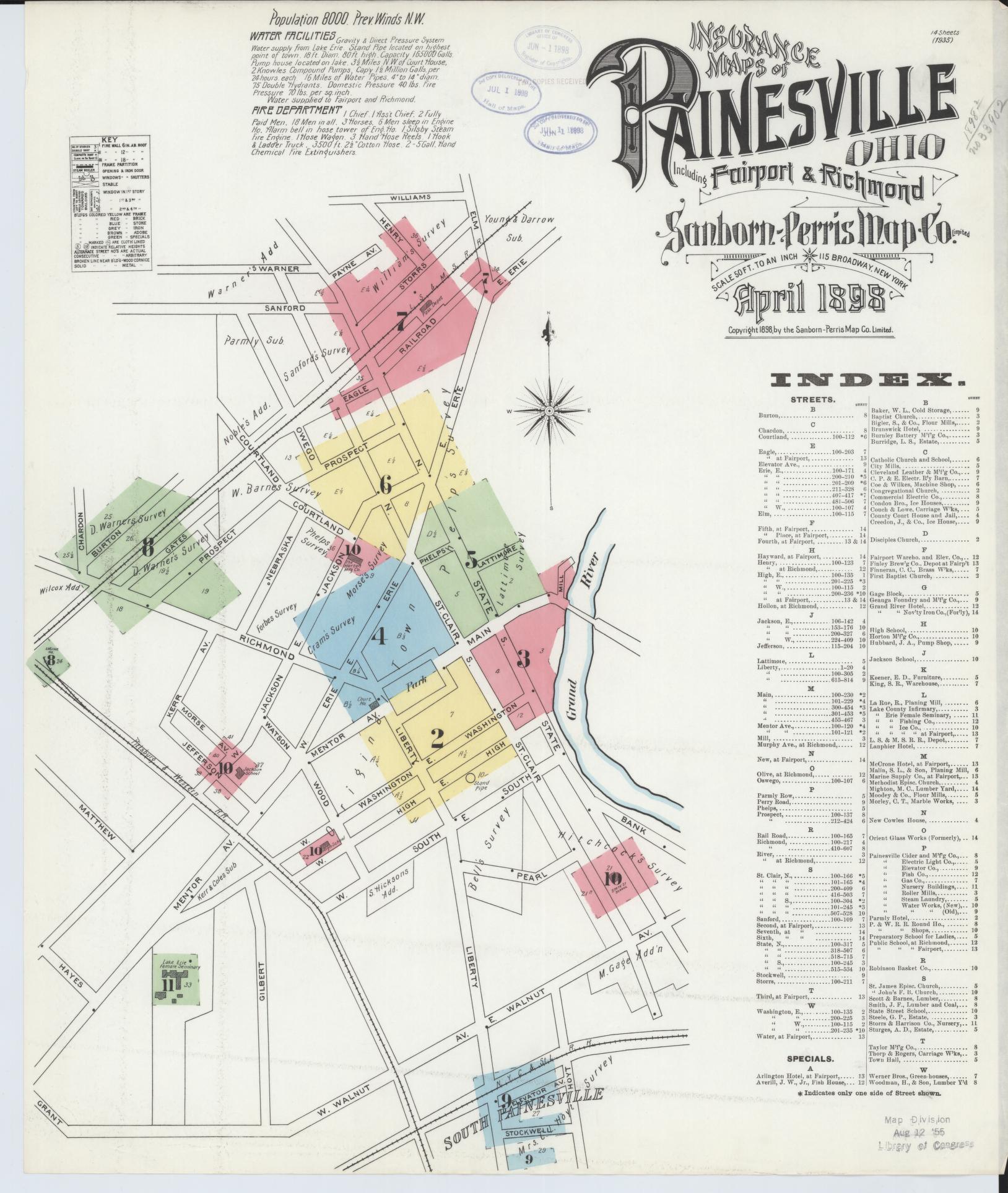 Sanborn Fire Insurance Map from Painesville, Lake County, Ohio (1898), Sheet #0001 - Complete Map Set gallery image, historic Sanborn map, vintage wall art, Ohio Ohio