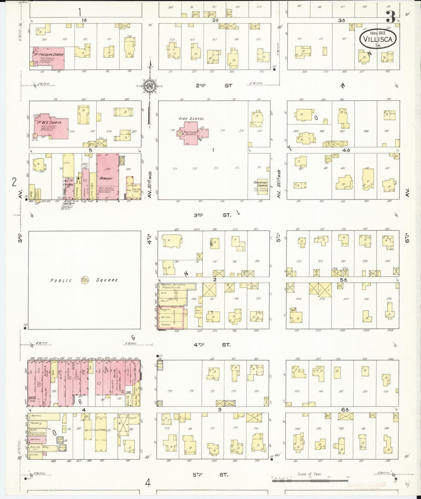 Sanborn Fire Insurance Map from Villisca, Montgomery County, Iowa (1912), Sheet #0003 - Historic Sanborn Fire Insurance Map Print