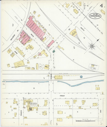Sanborn Fire Insurance Map from Braidwood, Will County, Illinois (1907), Sheet #0004 - Complete Map Set gallery image, historic Sanborn map, vintage wall art, Illinois Illinois