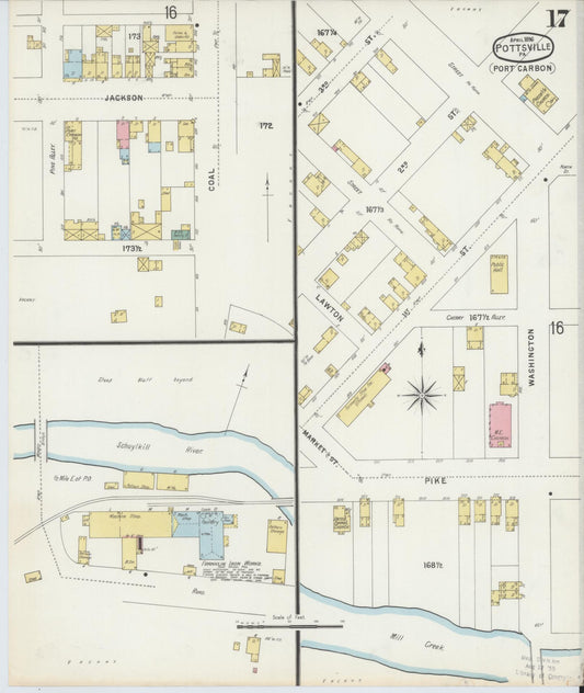 Sanborn Fire Insurance Map from Pottsville, Schuylkill County, Pennsylvania (1895), Sheet #0017 - Historic Sanborn Fire Insurance Map Print, vintage old map wall art, antique decor, genealogy gift, Pennsylvania Pennsylvania map