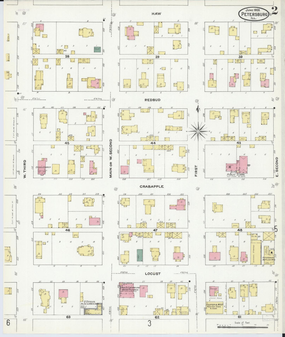 Sanborn Fire Insurance Map from Petersburg, Menard County, Illinois (1909), Sheet #0002 - Complete Map Set gallery image, historic Sanborn map, vintage wall art, Illinois Illinois
