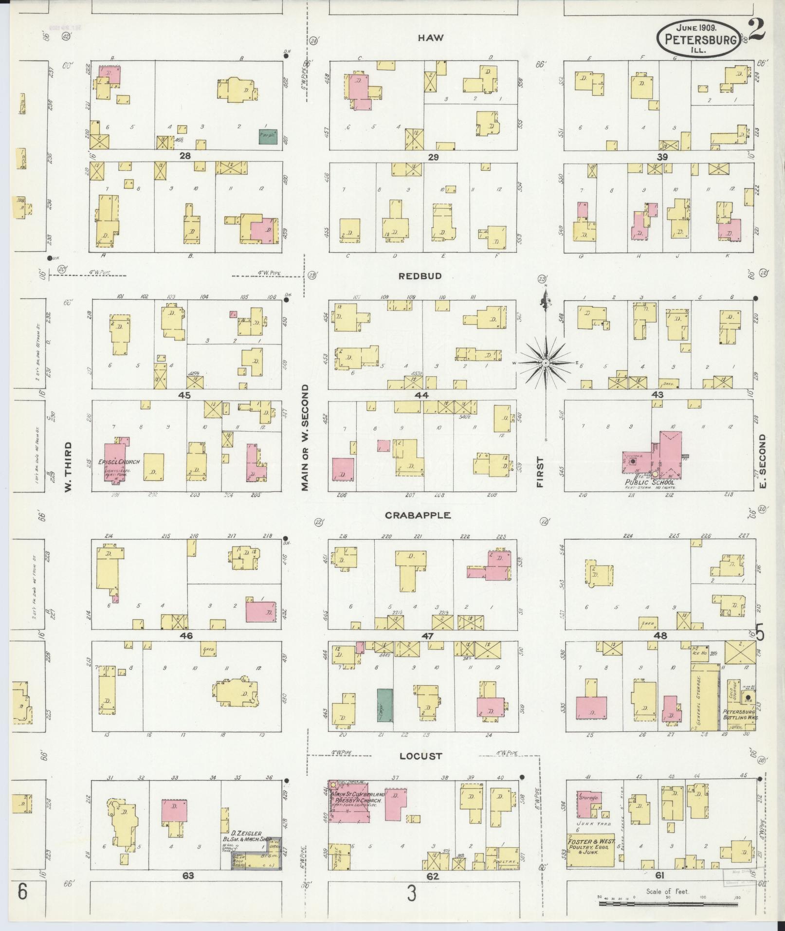 Sanborn Fire Insurance Map from Petersburg, Menard County, Illinois (1909), Sheet #0002 - Complete Map Set gallery image, historic Sanborn map, vintage wall art, Illinois Illinois