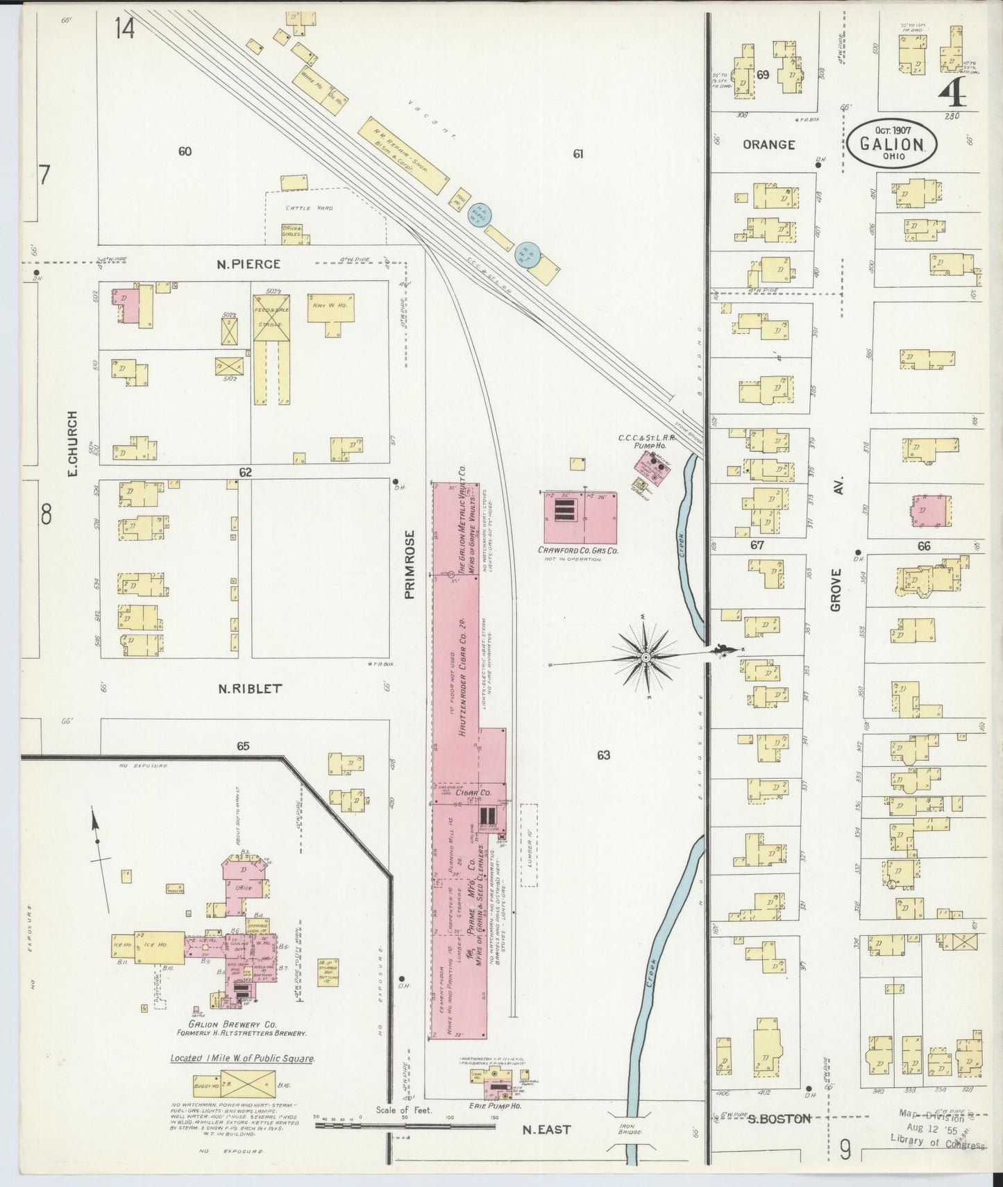Sanborn Fire Insurance Map from Galion, Crawford County, Ohio (1907), Sheet #0004 - Historic Sanborn Fire Insurance Map Print, vintage old map wall art, antique decor, genealogy gift, Ohio Ohio map