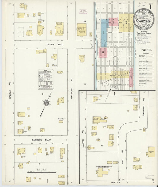 Sanborn Fire Insurance Map from Seabreeze, Volusia County, Florida (1912), Sheet #0001 - Historic Sanborn Fire Insurance Map Print, vintage old map wall art, antique decor, genealogy gift, Florida Florida map