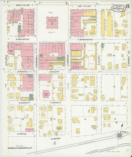 Sanborn Fire Insurance Map from Greenville, Hunt County, Texas (1903), Sheet #0008 - Historic Sanborn Fire Insurance Map Print, vintage old map wall art, antique decor, genealogy gift, Texas Texas map