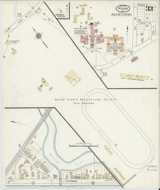 Sanborn Fire Insurance Map from Rome, Oneida County, New York (1914), Sheet #0033 - Historic Sanborn Fire Insurance Map Print, vintage old map wall art, antique decor, genealogy gift, New York New York map
