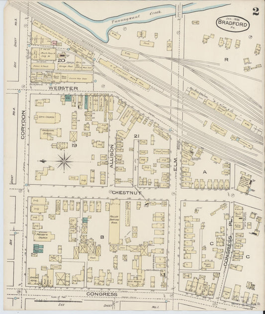 Sanborn Fire Insurance Map from Bradford, McKean County, Pennsylvania (1886), Sheet #0002 - Historic Sanborn Fire Insurance Map Print, vintage old map wall art, antique decor, genealogy gift, Pennsylvania Pennsylvania map