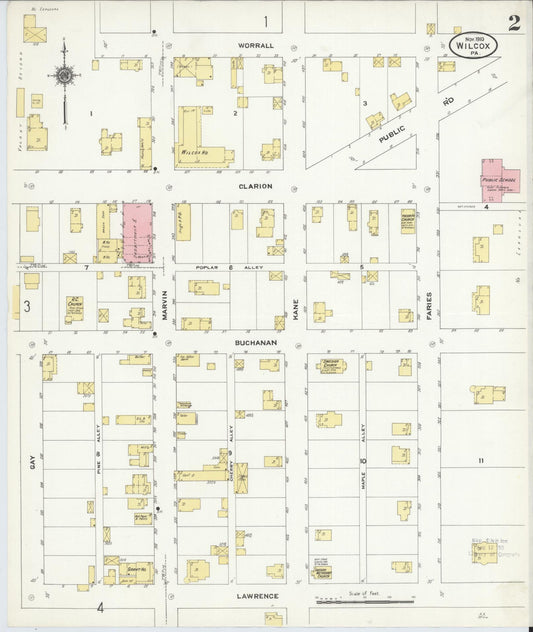 Sanborn Fire Insurance Map from Wilcox, Elk County, Pennsylvania (1910), Sheet #0002 - Historic Sanborn Fire Insurance Map Print, vintage old map wall art, antique decor, genealogy gift, Pennsylvania Pennsylvania map