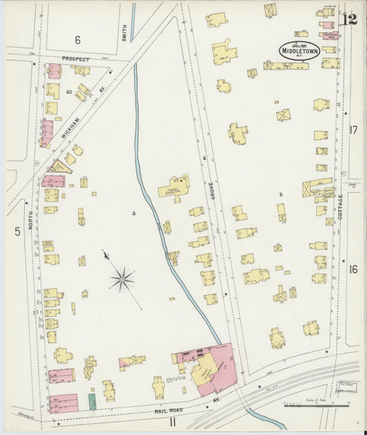 Sanborn Fire Insurance Map from Middletown, Orange County, New York (1897), Sheet #0012 - Historic Sanborn Fire Insurance Map Print, vintage old map wall art, antique decor, genealogy gift, New York New York map
