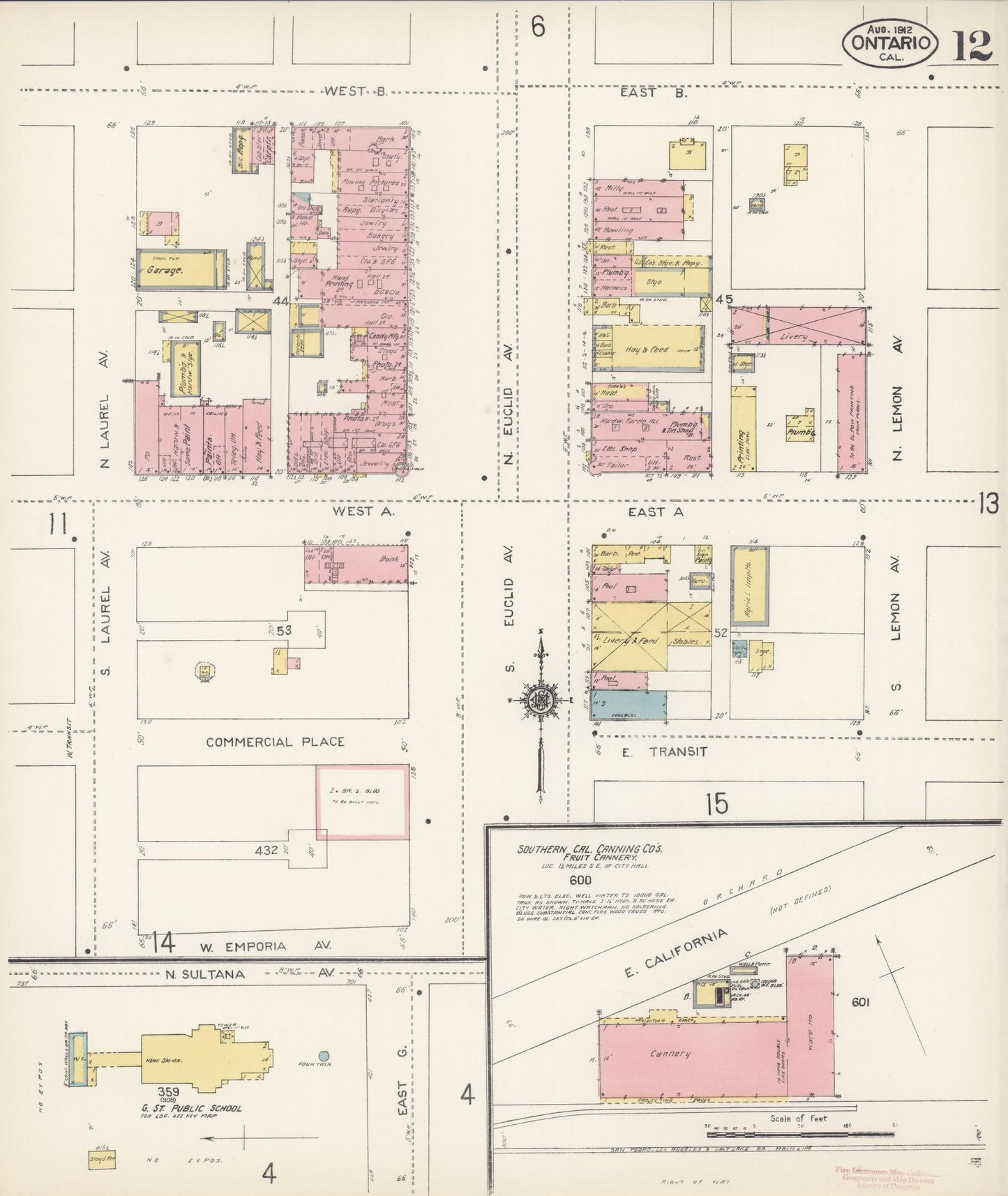 Sanborn Fire Insurance Map from Ontario, San Bernardino County, California (1912), Sheet #0012 - Complete Map Set gallery image, historic Sanborn map, vintage wall art, California California