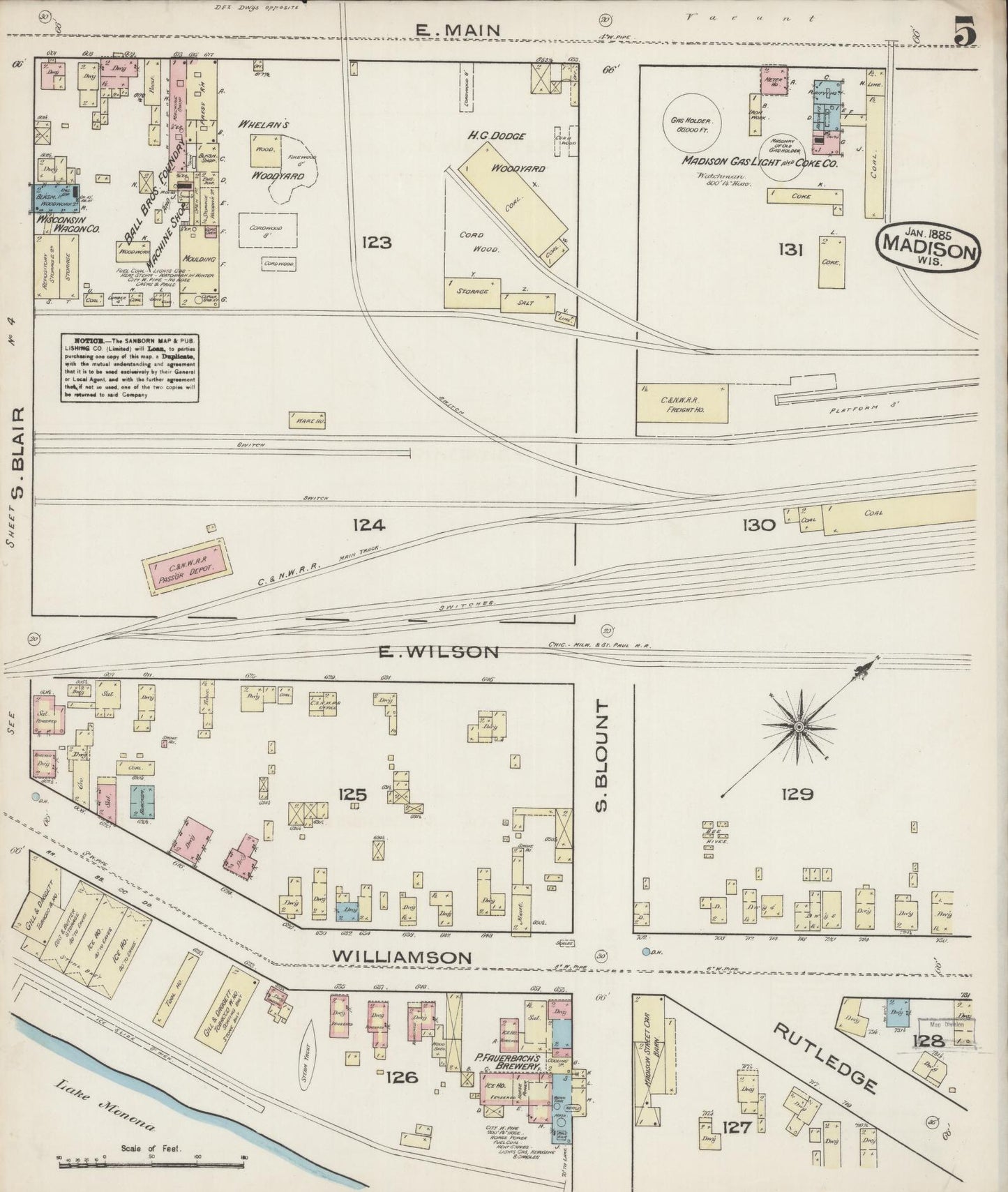 Sanborn Fire Insurance Map from Madison, Dane County, Wisconsin (1885), Sheet #0005 - Complete Map Set gallery image, historic Sanborn map, vintage wall art, Wisconsin Wisconsin