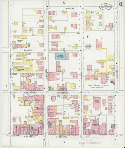 Sanborn Fire Insurance Map from Staunton, Independent Cities, Virginia (1899), Sheet #0006 - Complete Map Set gallery image, historic Sanborn map, vintage wall art, Virginia Virginia