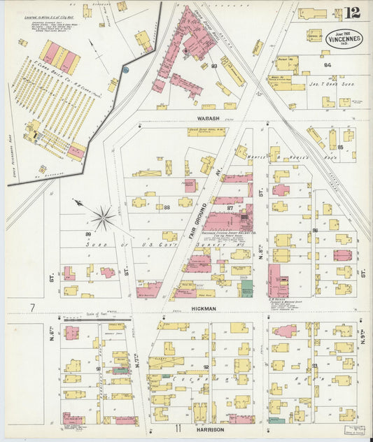 Sanborn Fire Insurance Map from Vincennes, Knox County, Indiana (1902), Sheet #0012 - Historic Sanborn Fire Insurance Map Print, vintage old map wall art, antique decor, genealogy gift, Indiana Indiana map