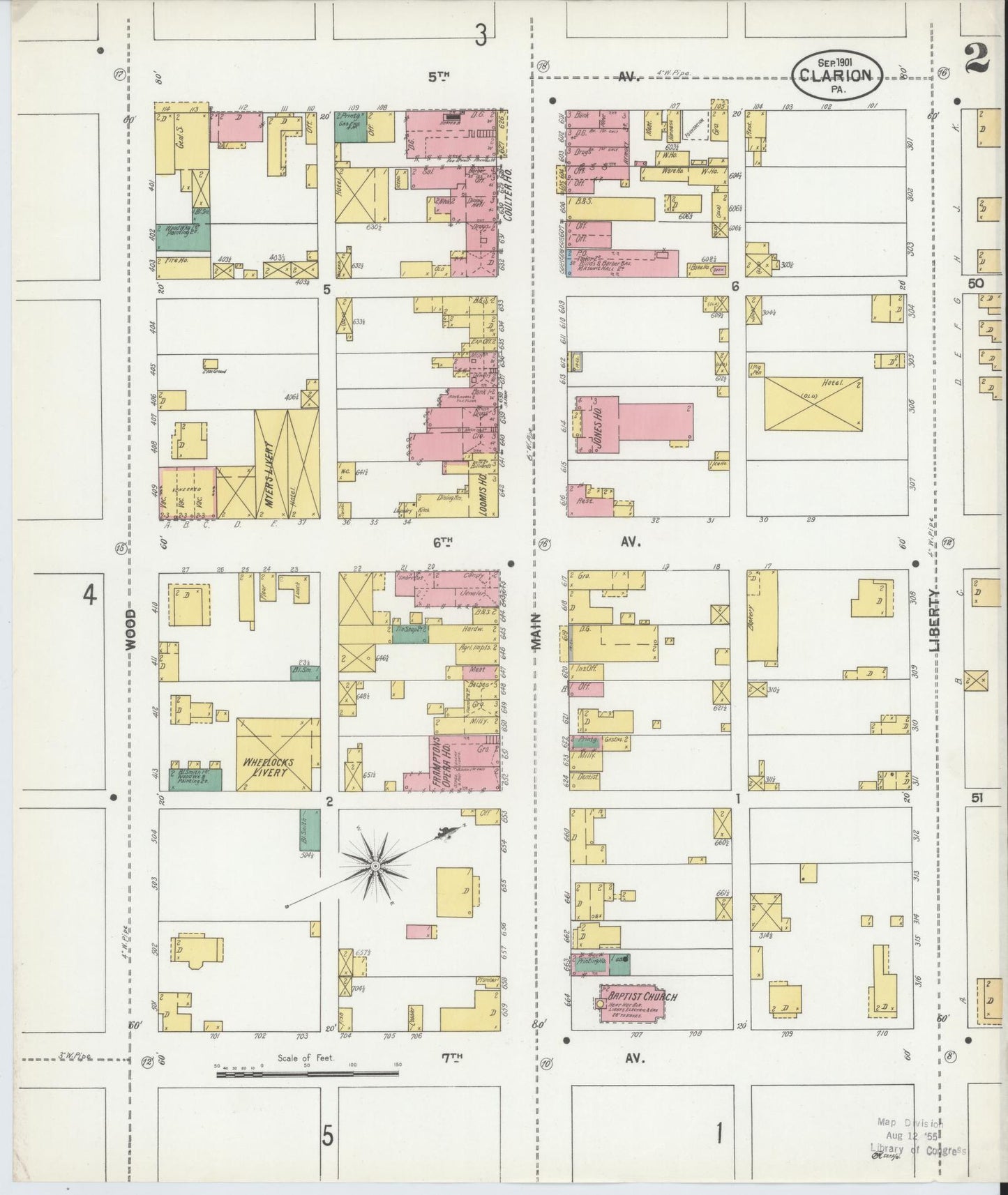Sanborn Fire Insurance Map from Clarion, Clarion County, Pennsylvania (1901), Sheet #0002 - Historic Sanborn Fire Insurance Map Print, vintage old map wall art, antique decor, genealogy gift, Pennsylvania Pennsylvania map