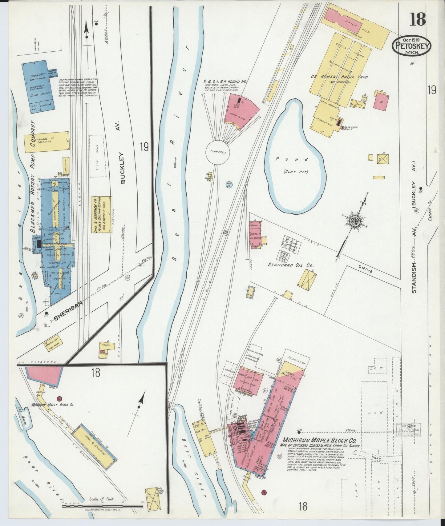 Sanborn Fire Insurance Map from Petoskey, Emmet County, Michigan (1919), Sheet #0018 - Complete Map Set gallery image, historic Sanborn map, vintage wall art, Michigan Michigan