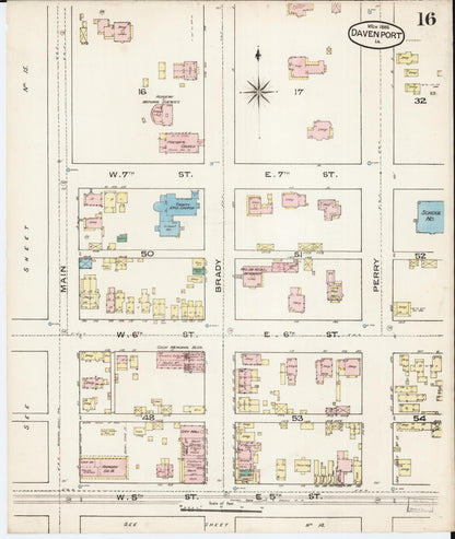 Sanborn Fire Insurance Map from Davenport, Scott County, Iowa (1886), Sheet #0016 - Historic Sanborn Fire Insurance Map Print