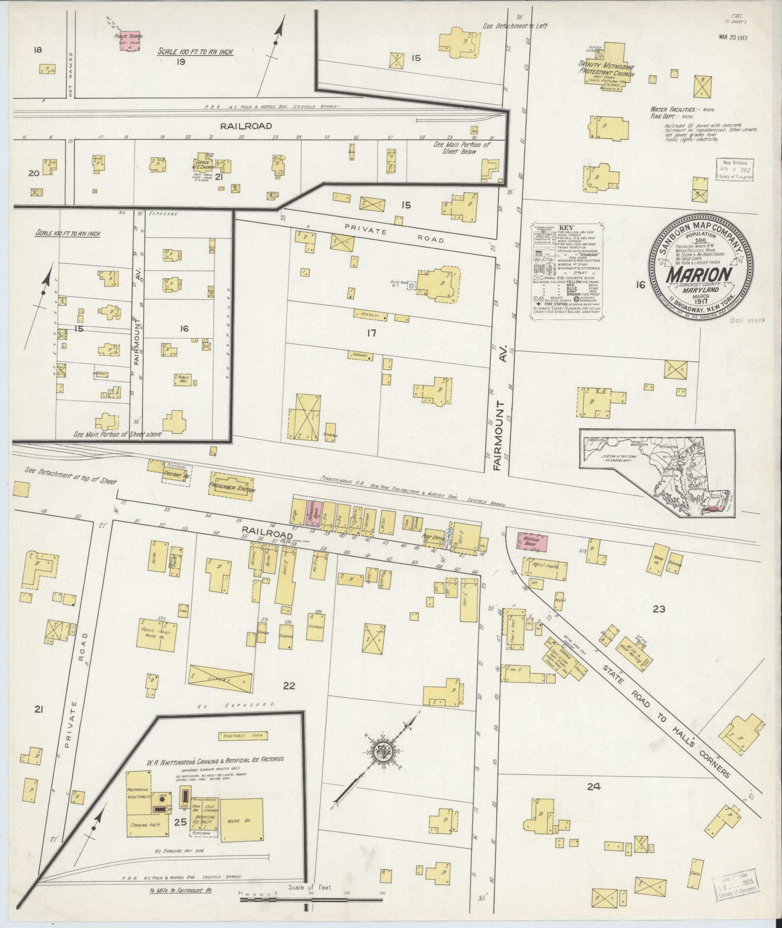 Sanborn Fire Insurance Map from Marion, Somerset County, Maryland. (1917) – Historic Sanborn Fire Insurance Map Print