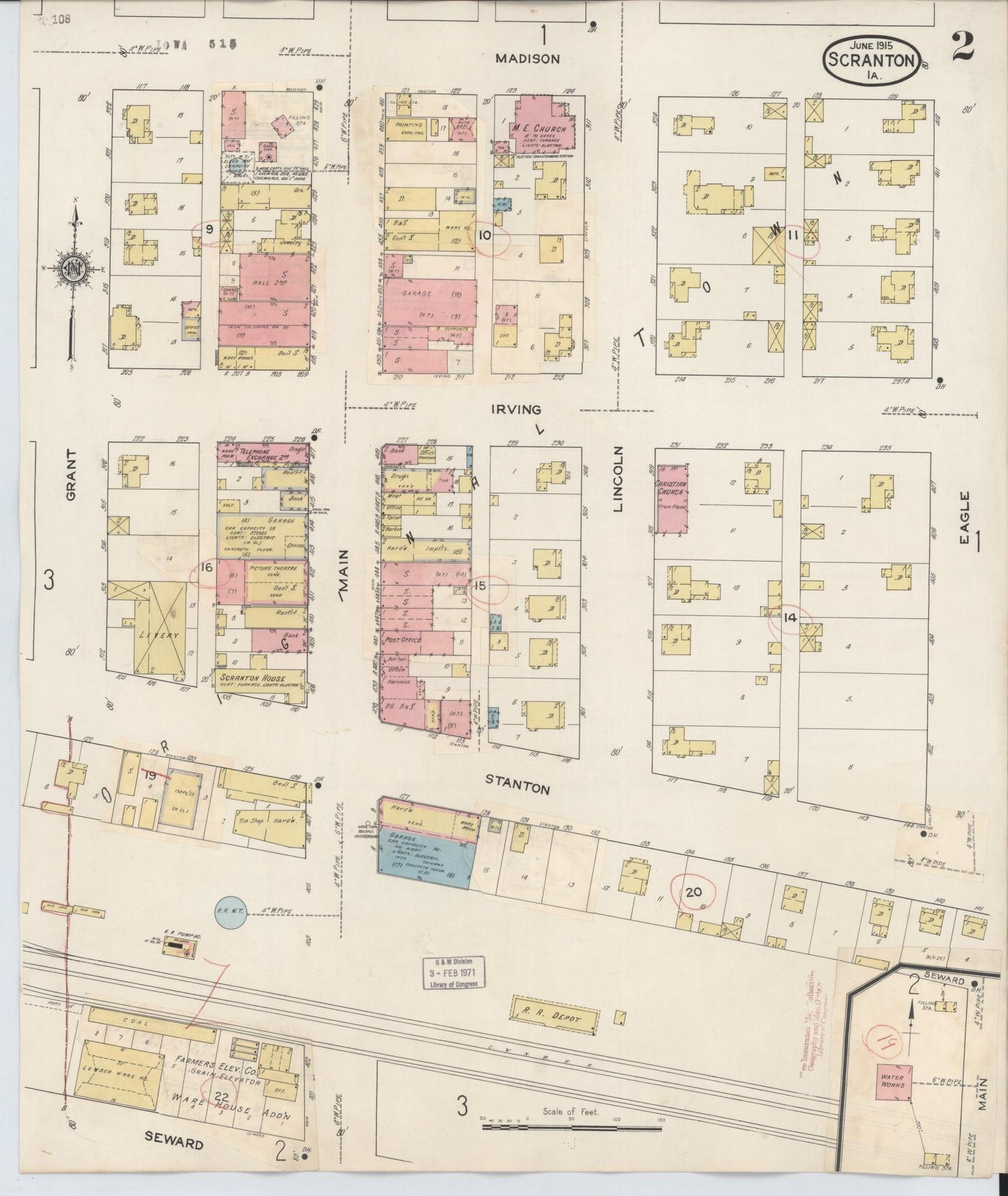 Sanborn Fire Insurance Map from Scranton, Greene County, Iowa (1932), Sheet #0002 - Historic Sanborn Fire Insurance Map Print, vintage old map wall art