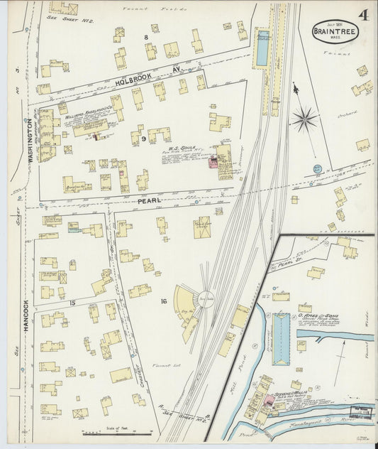 Sanborn Fire Insurance Map from Braintree, Norfolk County, Massachusetts (1891), Sheet #0004 - Historic Sanborn Fire Insurance Map Print, vintage old map wall art, antique decor, genealogy gift, Massachusetts Massachusetts map