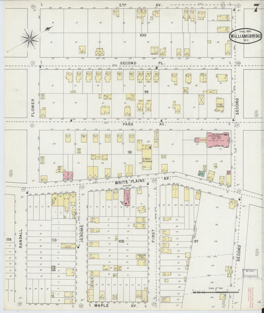 Sanborn Fire Insurance Map from Williamsbridge, Westchester County, New York (1895), Sheet #0007 - Historic Sanborn Fire Insurance Map Print, vintage old map wall art, antique decor, genealogy gift, New York New York map