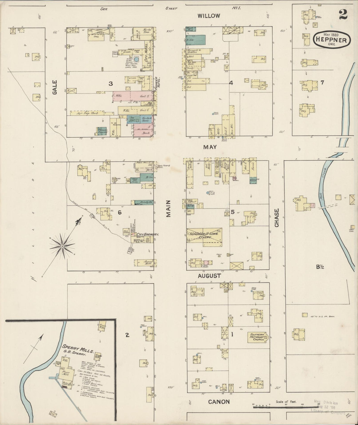 Sanborn Fire Insurance Map from Heppner, Morrow County, Oregon (1889), Sheet #0002 - Historic Sanborn Fire Insurance Map Print, vintage old map wall art, antique decor, genealogy gift, Oregon Oregon map