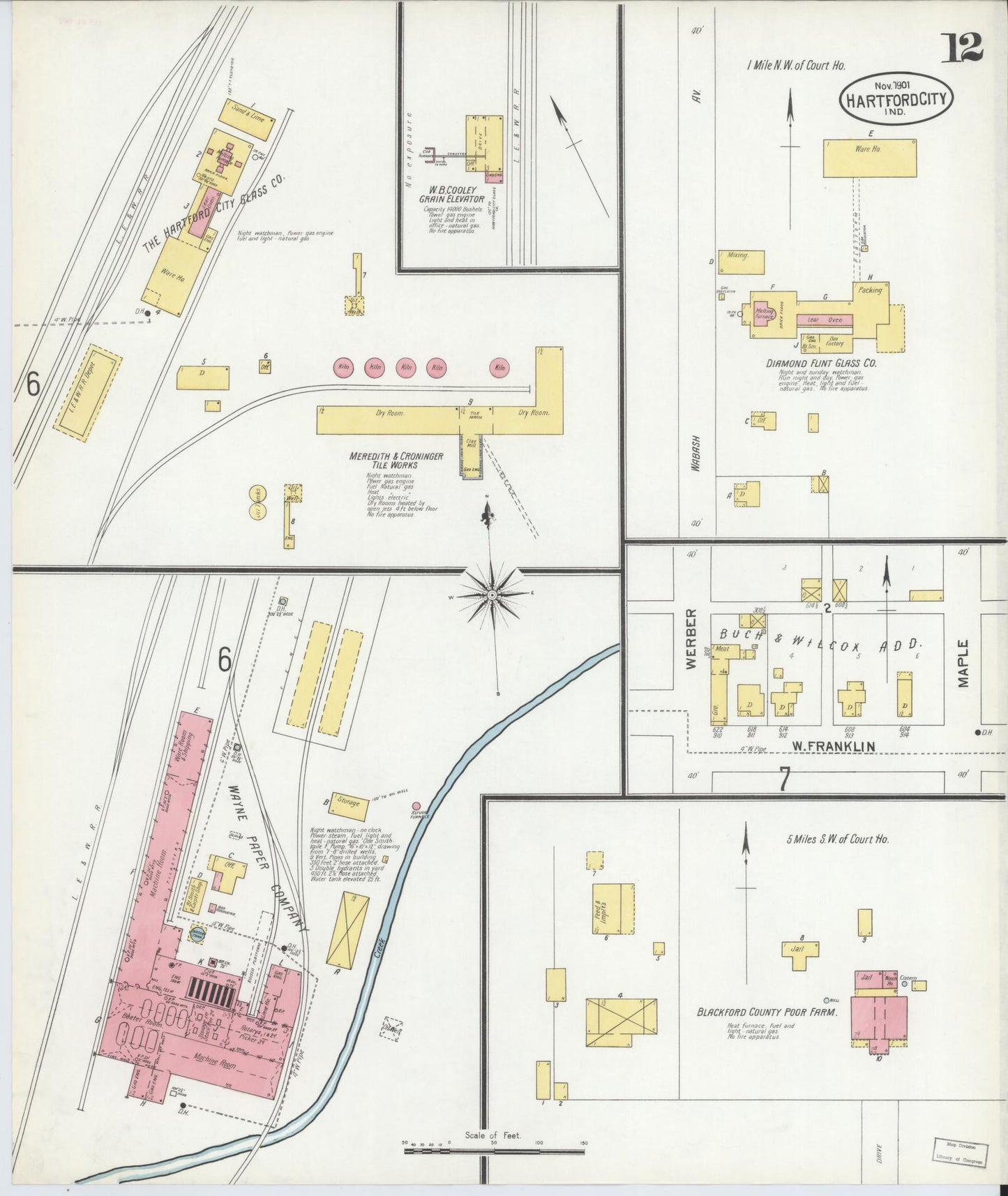 Sanborn Fire Insurance Map from Hartford City, Blackford County, Indiana (1901), Sheet #0012 - Complete Map Set gallery image, historic Sanborn map, vintage wall art, Indiana Indiana