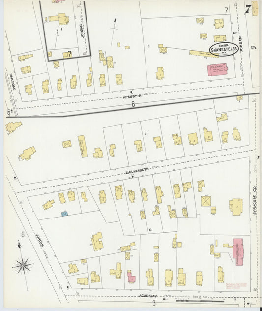Sanborn Fire Insurance Map from Skaneateles, Onondaga County, New York (1904), Sheet #0007 - Historic Sanborn Fire Insurance Map Print, vintage old map wall art, antique decor, genealogy gift, New York New York map