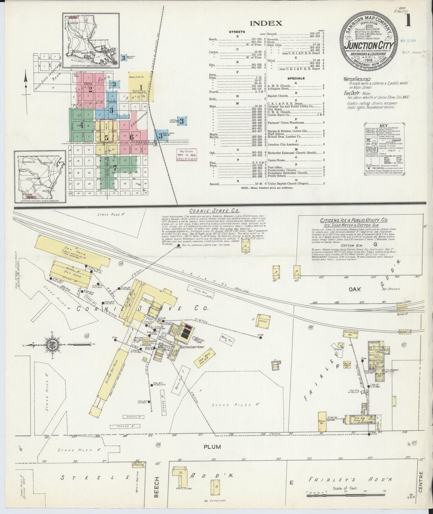Sanborn Fire Insurance Map from Junction City, Union County, Arkansas (1914), Sheet #0001 - Complete Map Set gallery image, historic Sanborn map, vintage wall art, Arkansas Arkansas