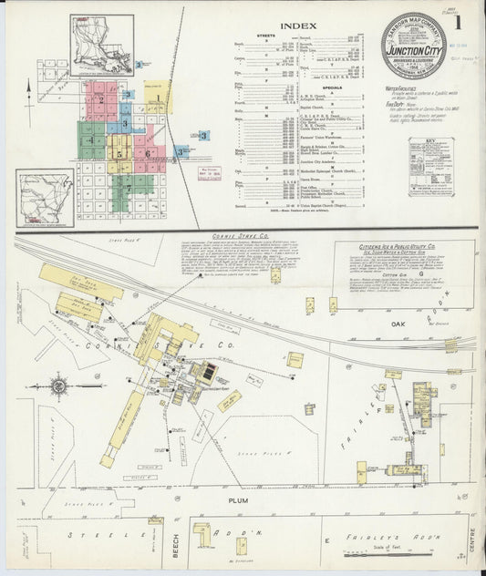 Sanborn Fire Insurance Map from Junction City, Union County, Arkansas (1914), Sheet #0001 - Complete Map Set gallery image, historic Sanborn map, vintage wall art, Arkansas Arkansas