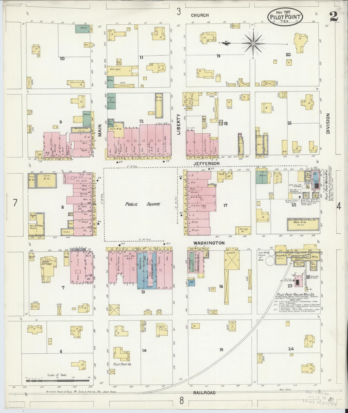 Sanborn Fire Insurance Map from Pilot Point, Denton County, Texas (1907), Sheet #0002 - Complete Map Set gallery image, historic Sanborn map, vintage wall art, Texas Texas