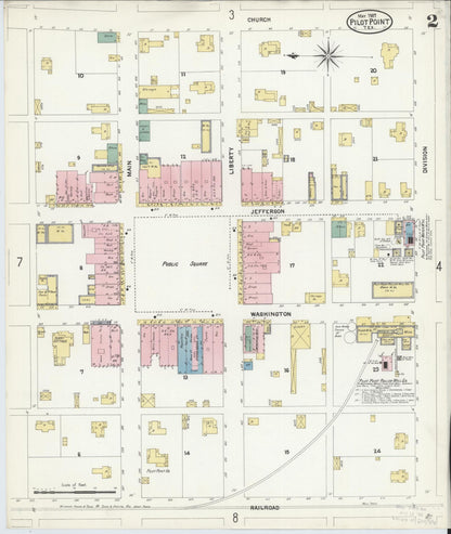 Sanborn Fire Insurance Map from Pilot Point, Denton County, Texas (1907), Sheet #0002 - Complete Map Set gallery image, historic Sanborn map, vintage wall art, Texas Texas