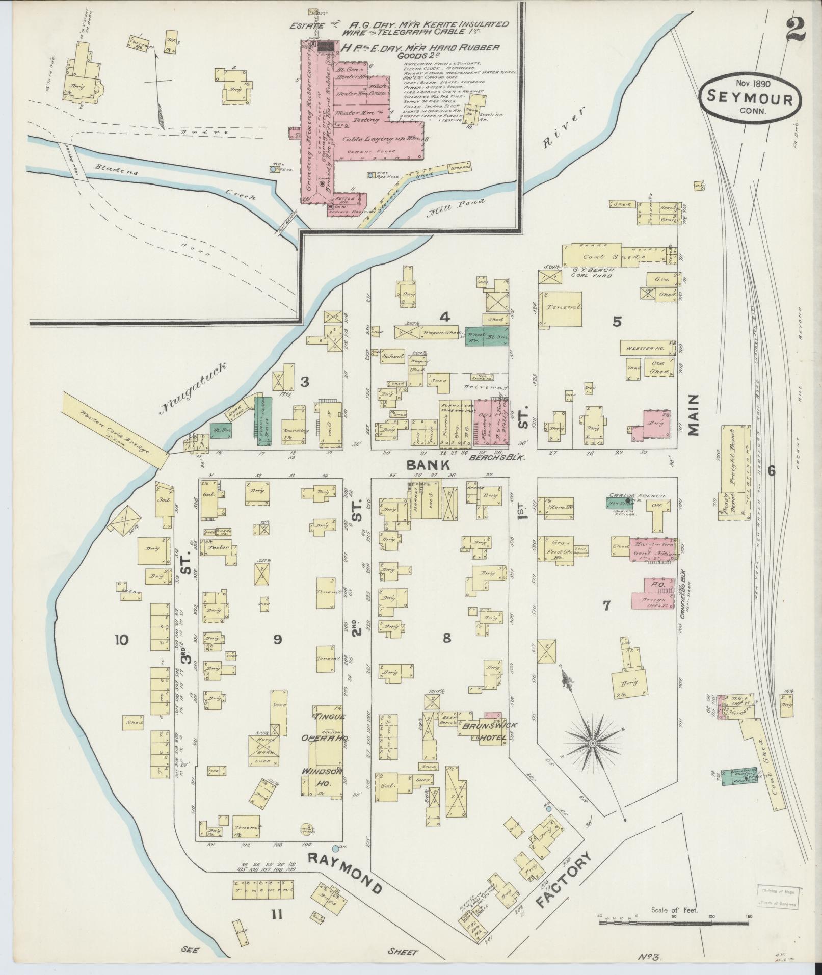 Sanborn Fire Insurance Map from Seymour, New Haven County, Connecticut (1890), Sheet #0002 - Complete Map Set gallery image, historic Sanborn map, vintage wall art, Connecticut Connecticut