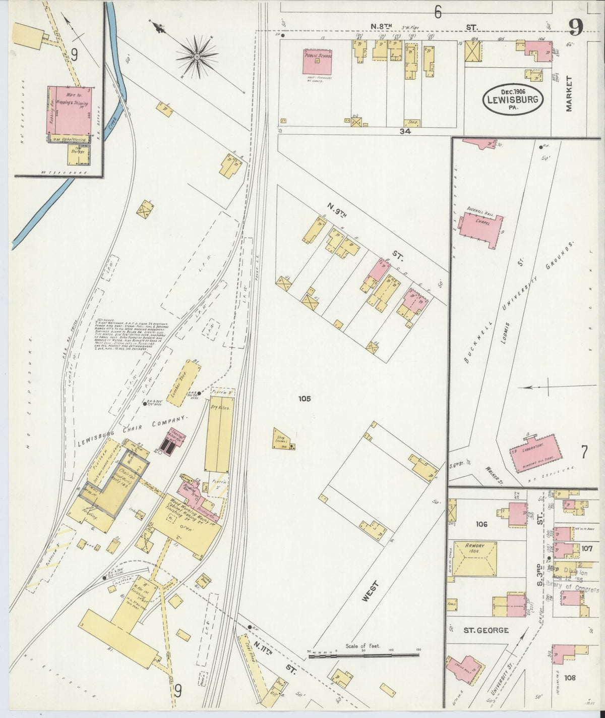 Sanborn Fire Insurance Map from Lewisburg, Union County, Pennsylvania (1906), Sheet #0009 - Complete Map Set gallery image, historic Sanborn map, vintage wall art, Pennsylvania Pennsylvania