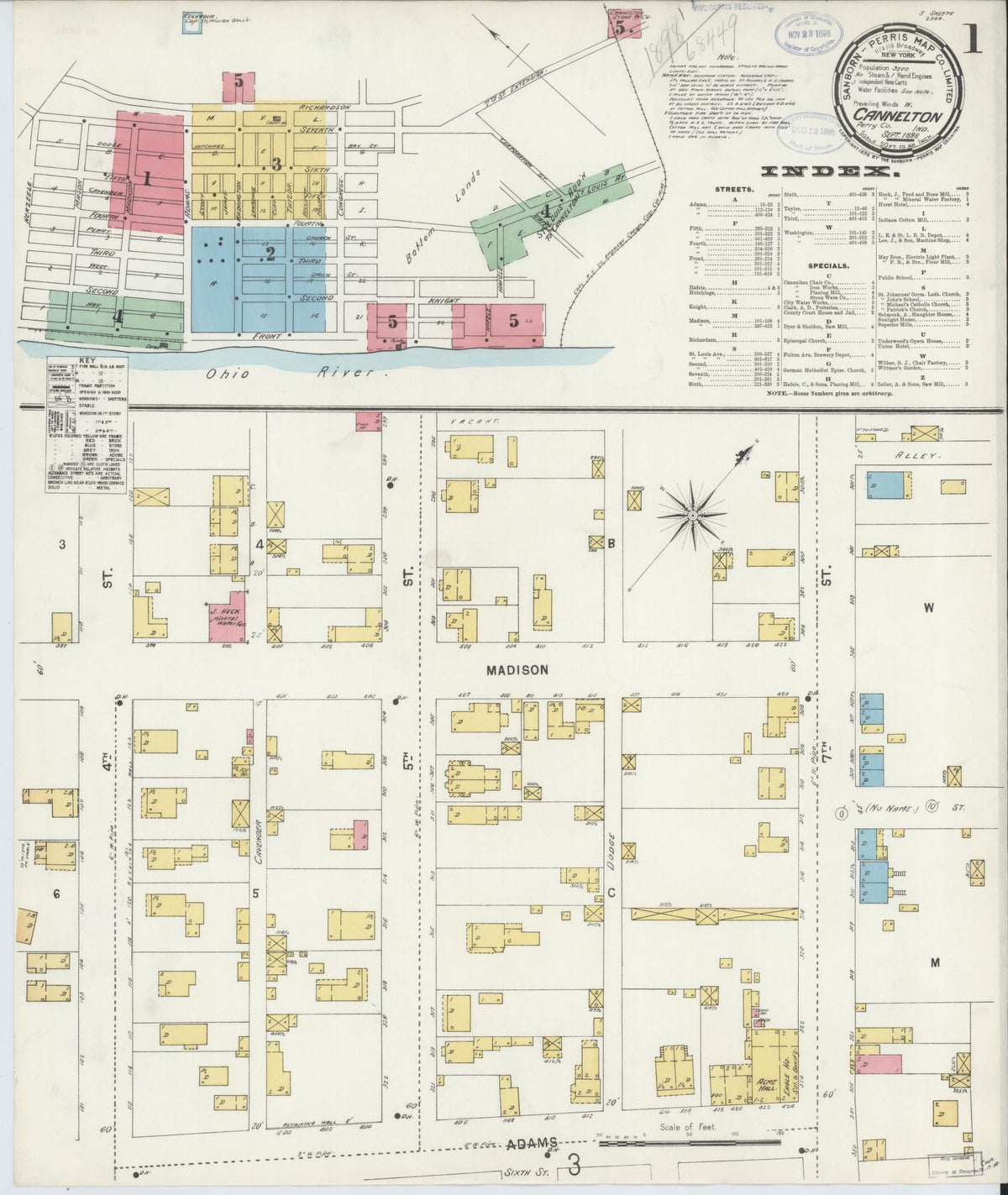 Sanborn Fire Insurance Map from Cannelton, Perry County, Indiana (1898), Sheet #0001 - Historic Sanborn Fire Insurance Map Print, vintage old map wall art, antique decor, genealogy gift, Indiana Indiana map