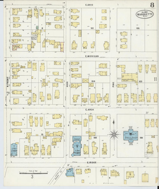 Sanborn Fire Insurance Map from Marquette, Marquette County, Michigan (1897), Sheet #0008 - Historic Sanborn Fire Insurance Map Print, vintage old map wall art, antique decor, genealogy gift, Michigan Michigan map