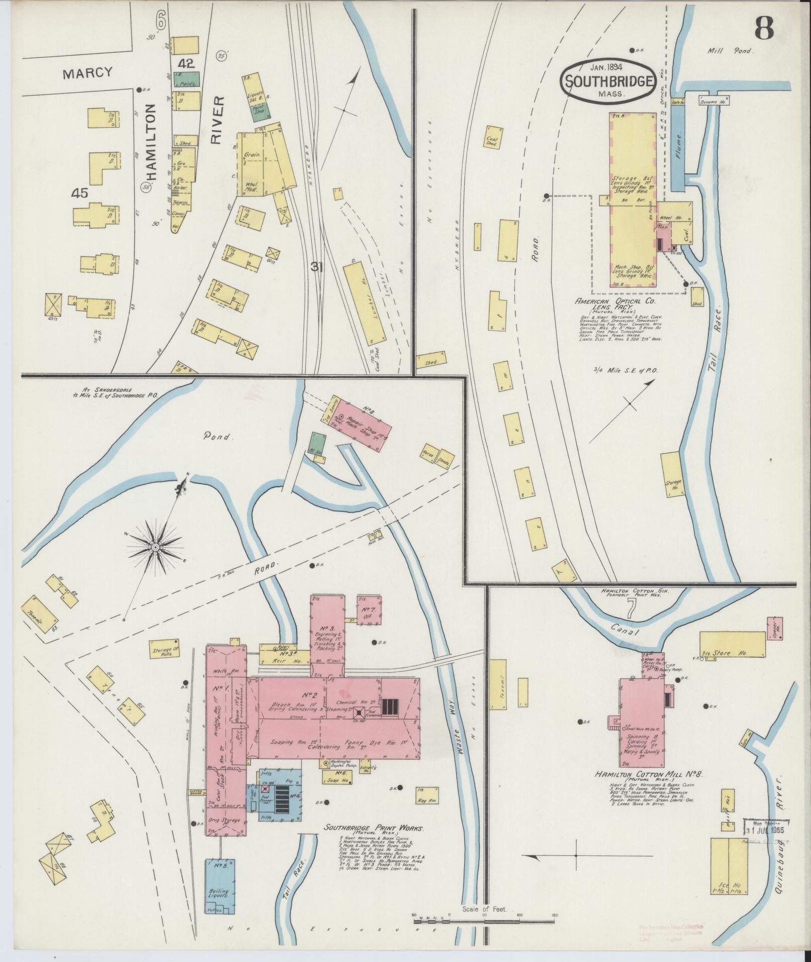 Sanborn Fire Insurance Map from Southbridge, Worcester County, Massachusetts (1894), Sheet #0008 - Historic Sanborn Fire Insurance Map Print, vintage old map wall art, antique decor, genealogy gift, Massachusetts Massachusetts map