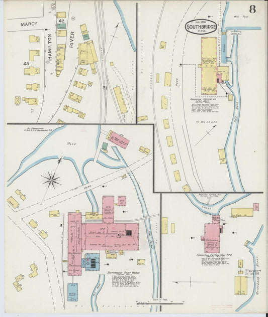 Sanborn Fire Insurance Map from Southbridge, Worcester County, Massachusetts (1894), Sheet #0008 - Historic Sanborn Fire Insurance Map Print, vintage old map wall art, antique decor, genealogy gift, Massachusetts Massachusetts map